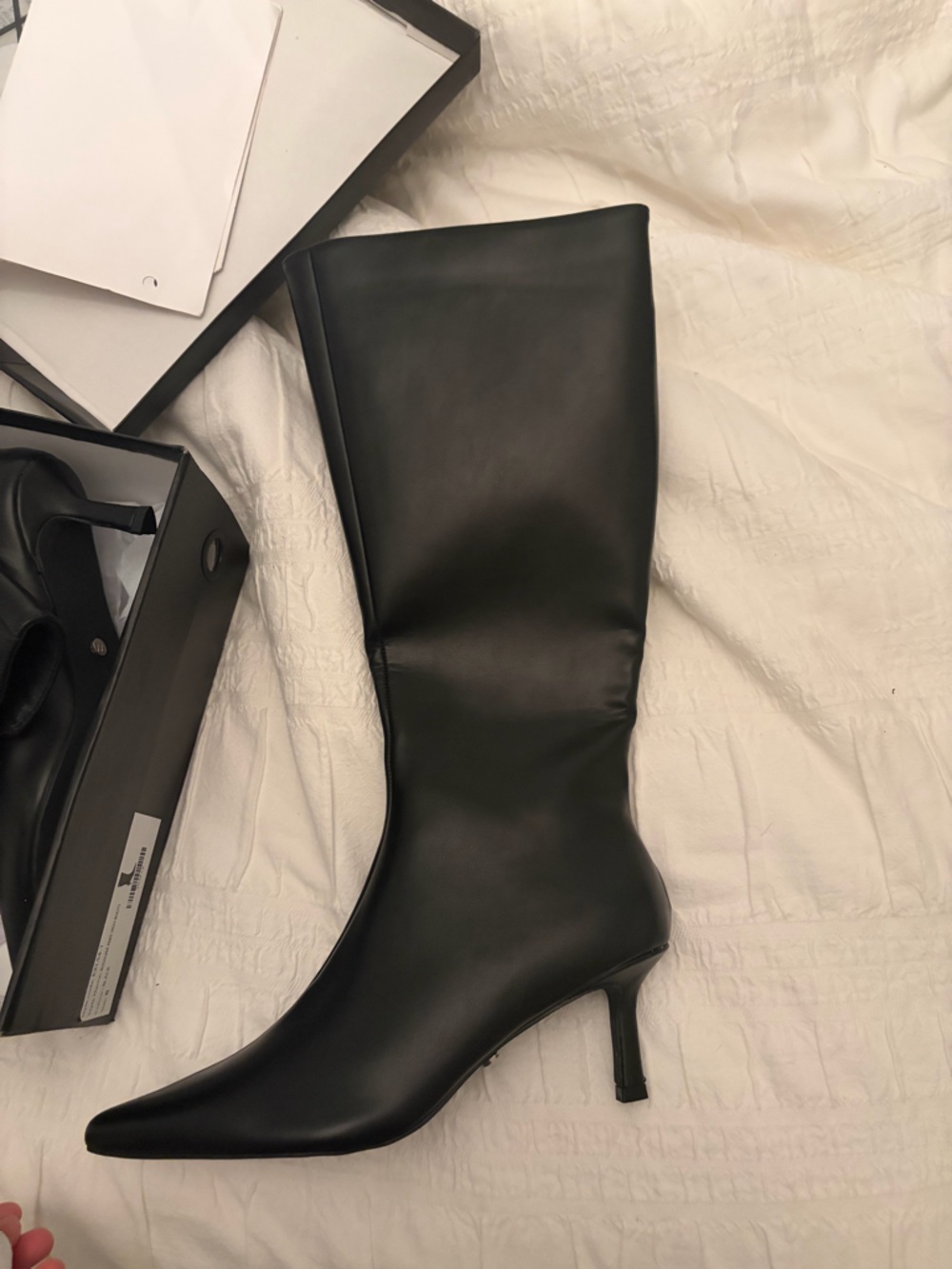 White Fox Boutique Black Pointed Toe Knee-High Heeled Boots